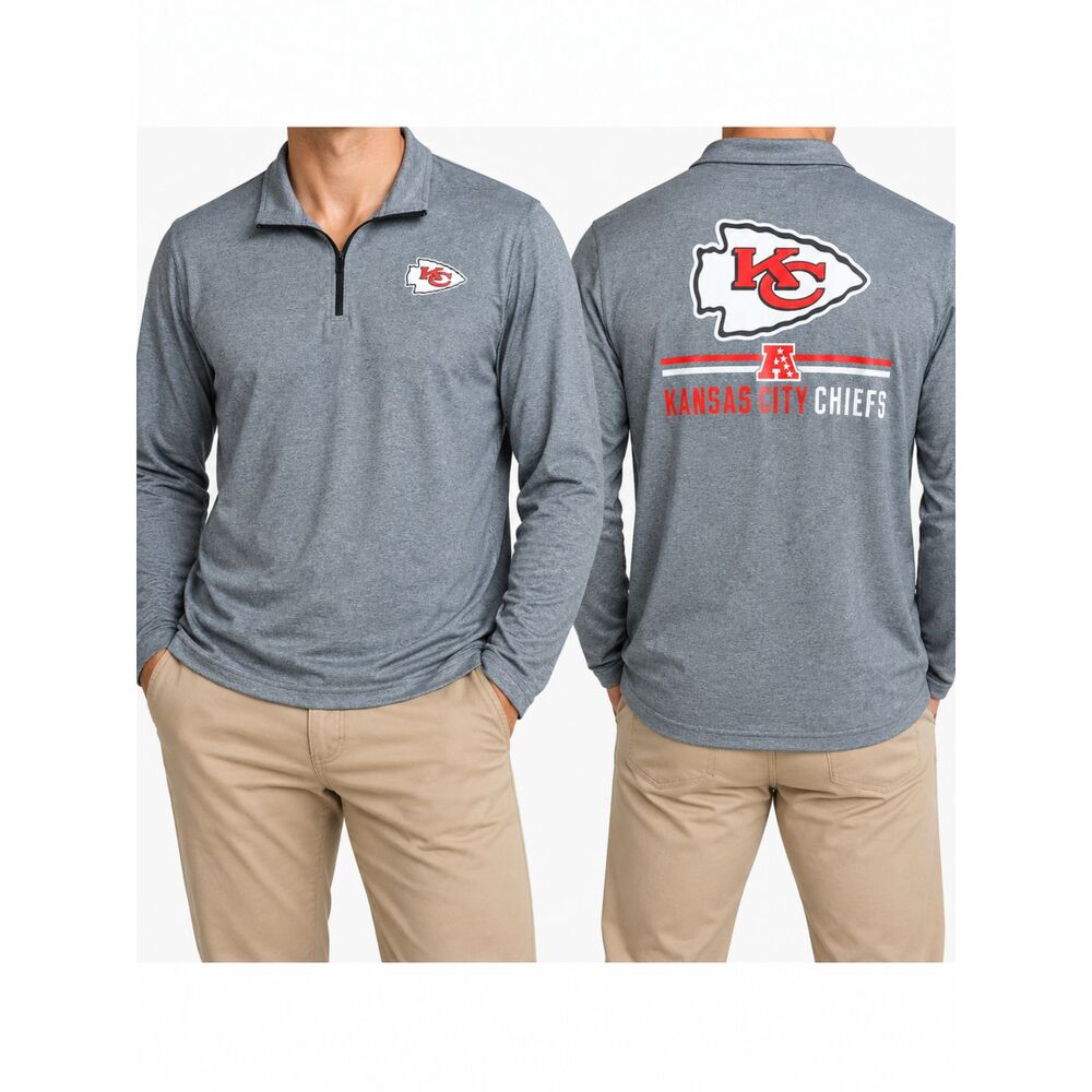 Kansas City Chiefs NFL Team Apparel Mens XL Gray 1/4 Zip Pullover Shirt Game Day